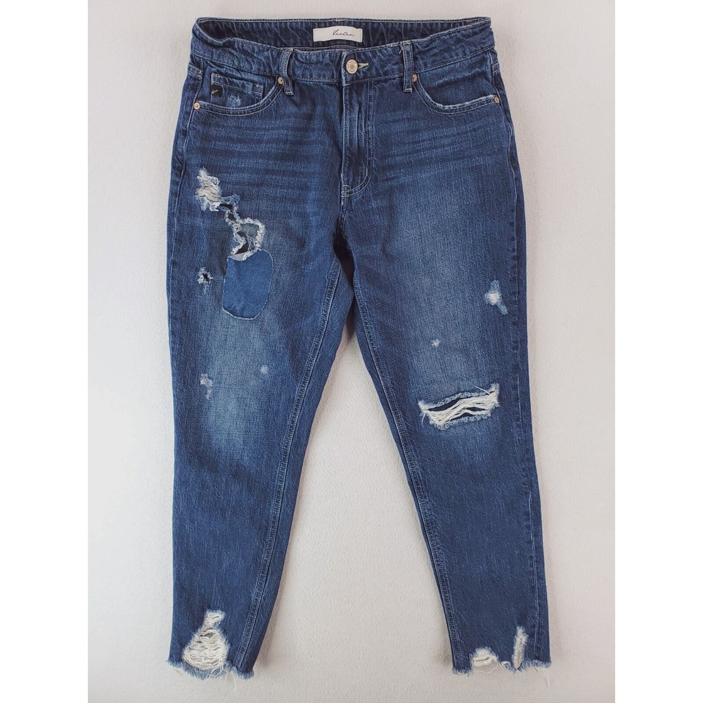 KanCan Jeans Womens 28 Blue Bernice‎ High Rise Boyfriend Distressed Patchwork